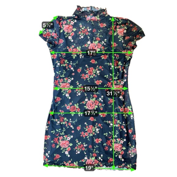 Arizona Jean Co Floral Mesh Mini Dress Size Large Gothic Y2K Grunge Vibes - Picture 16 of 16